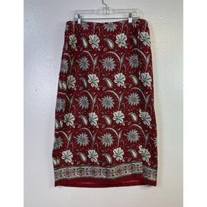 VTG Talbots Women's Linen Blend Wrap Midi Skirt Sz 16W Red Floral Boho Hippie